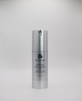 Derm intellect Dark Spot Serum in a sleek silver cylindrical pump bottle, centered against a neutral light gray background.